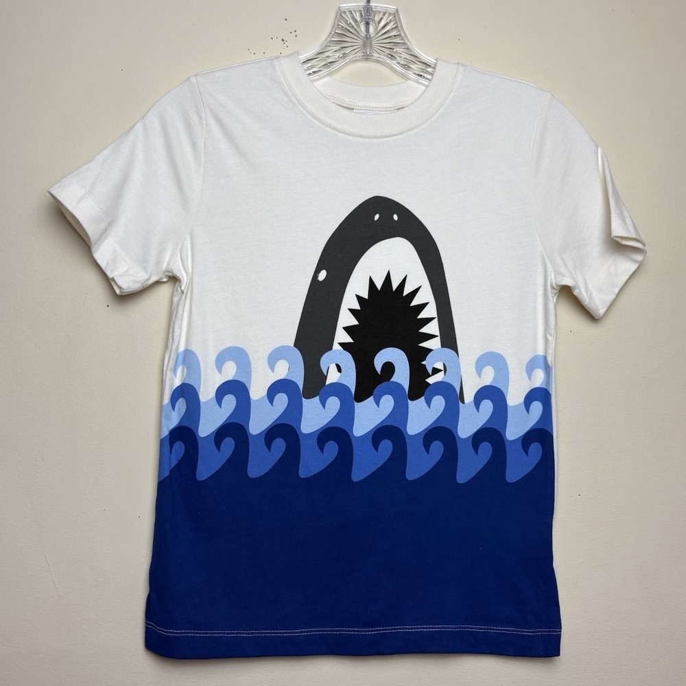 Boy's Hanna Andersson Short Sleeve Shirt Size 6-7 120 Big Smile Shark Flow‎